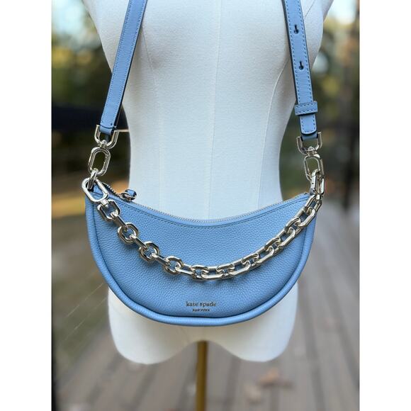 Kate Spade Smile Bag Light Blue Leather Crossbody & Chain Strap Shoulder Purse - Picture 1 of 13